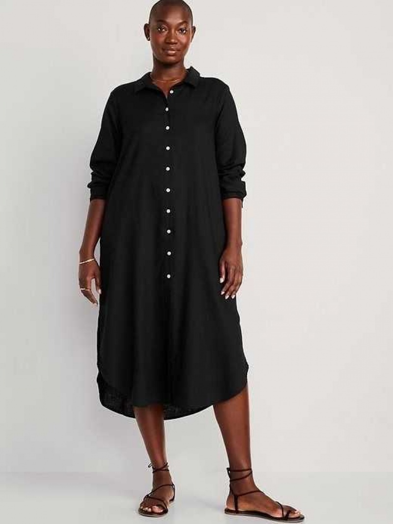 Old Navy Long-Sleeve Shirt Dress Black | XKW728305