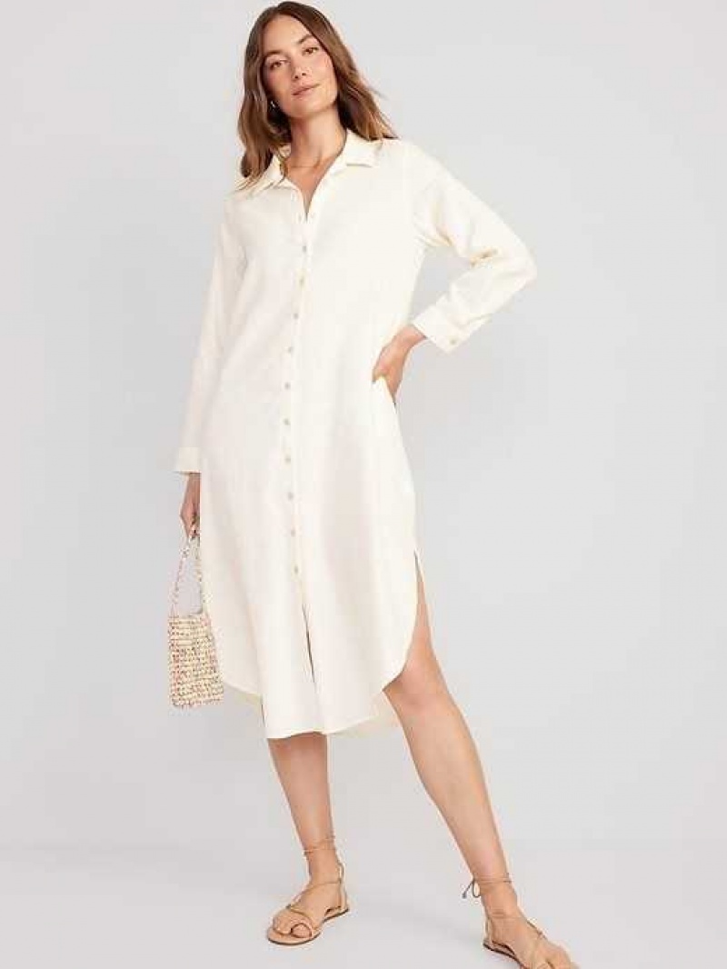 Old Navy Long-Sleeve Shirt Dress Creme De La Creme | QKW506173