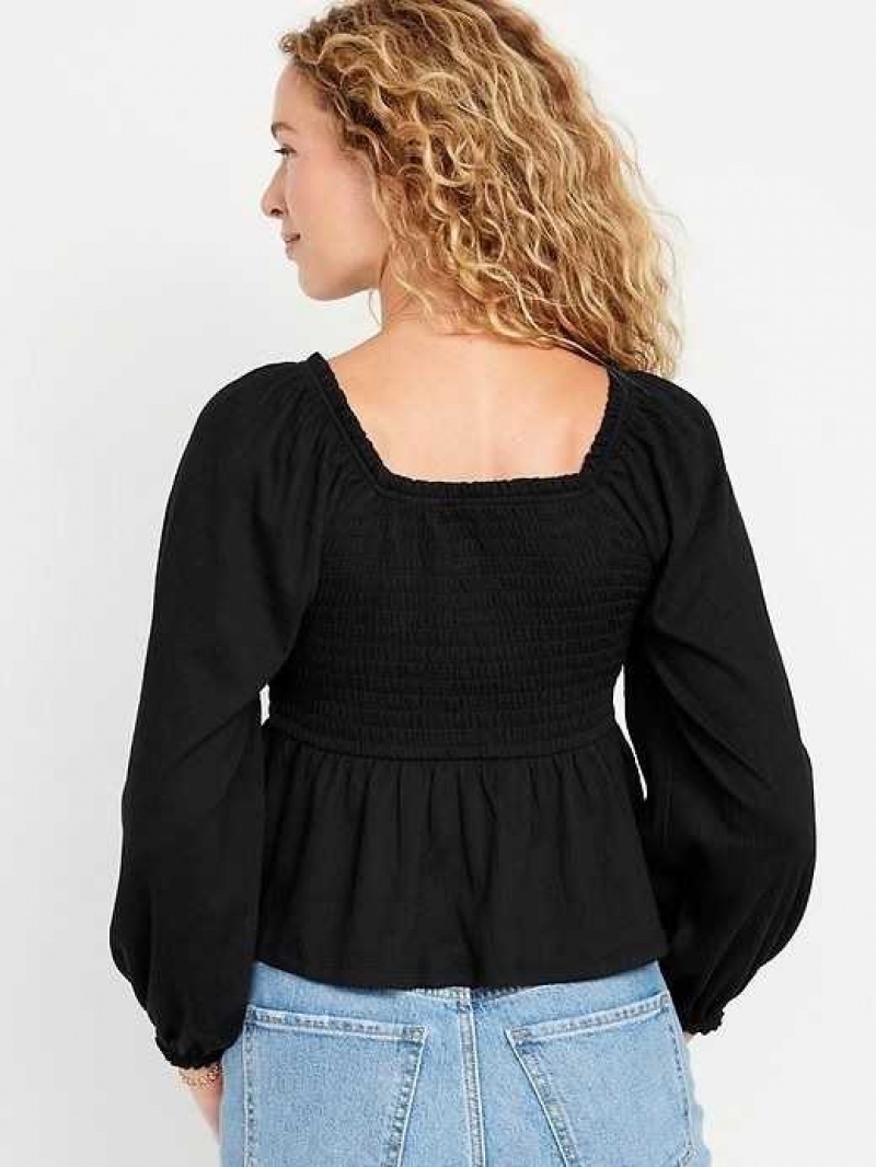 Old Navy Long-Sleeve Smocked Peplum Top Black | YDJ065428