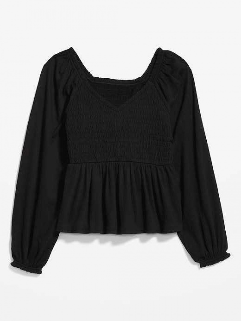 Old Navy Long-Sleeve Smocked Peplum Top Black | YDJ065428