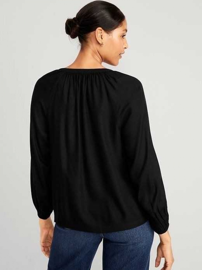 Old Navy Long-Sleeve Split-Neck Top Black | BNZ420568