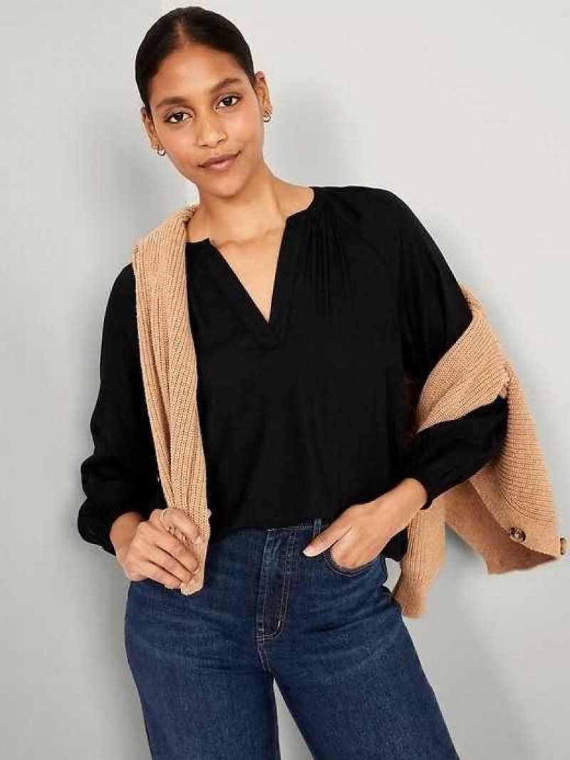 Old Navy Long-Sleeve Split-Neck Top Black | BNZ420568