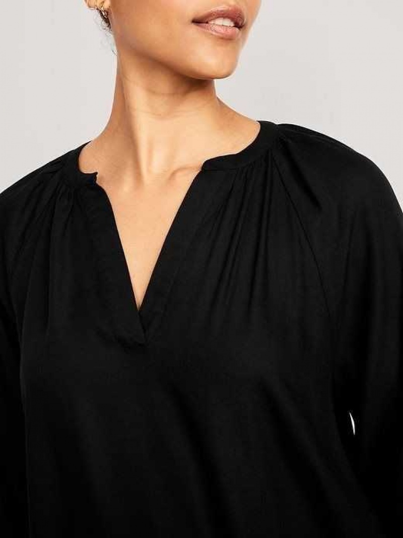 Old Navy Long-Sleeve Split-Neck Top Black | BNZ420568