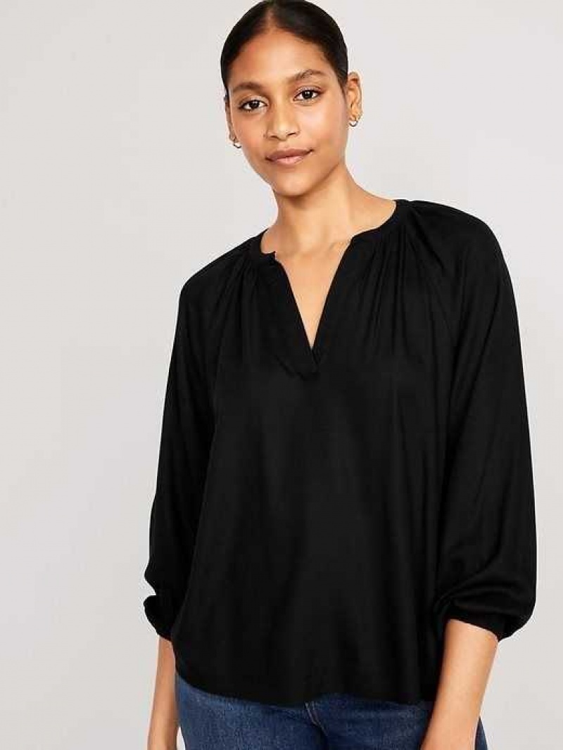 Old Navy Long-Sleeve Split-Neck Top Black | BNZ420568