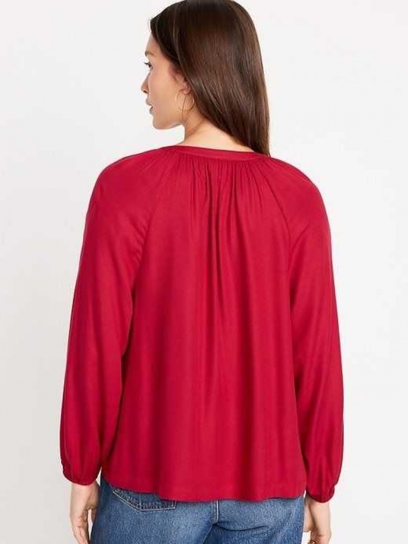 Old Navy Long-Sleeve Split-Neck Top Red | KWQ861753