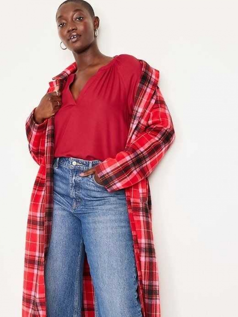 Old Navy Long-Sleeve Split-Neck Top Red | KWQ861753