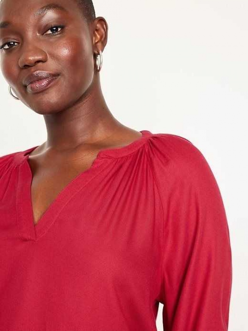 Old Navy Long-Sleeve Split-Neck Top Red | KWQ861753