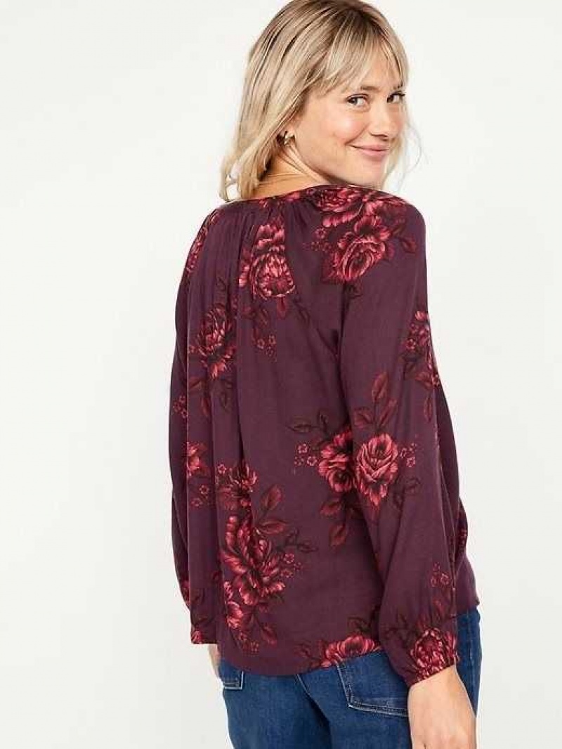 Old Navy Long-Sleeve Split-Neck Top Red | UWJ916508