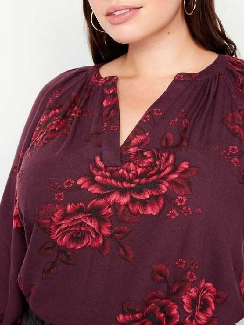 Old Navy Long-Sleeve Split-Neck Top Red | UWJ916508