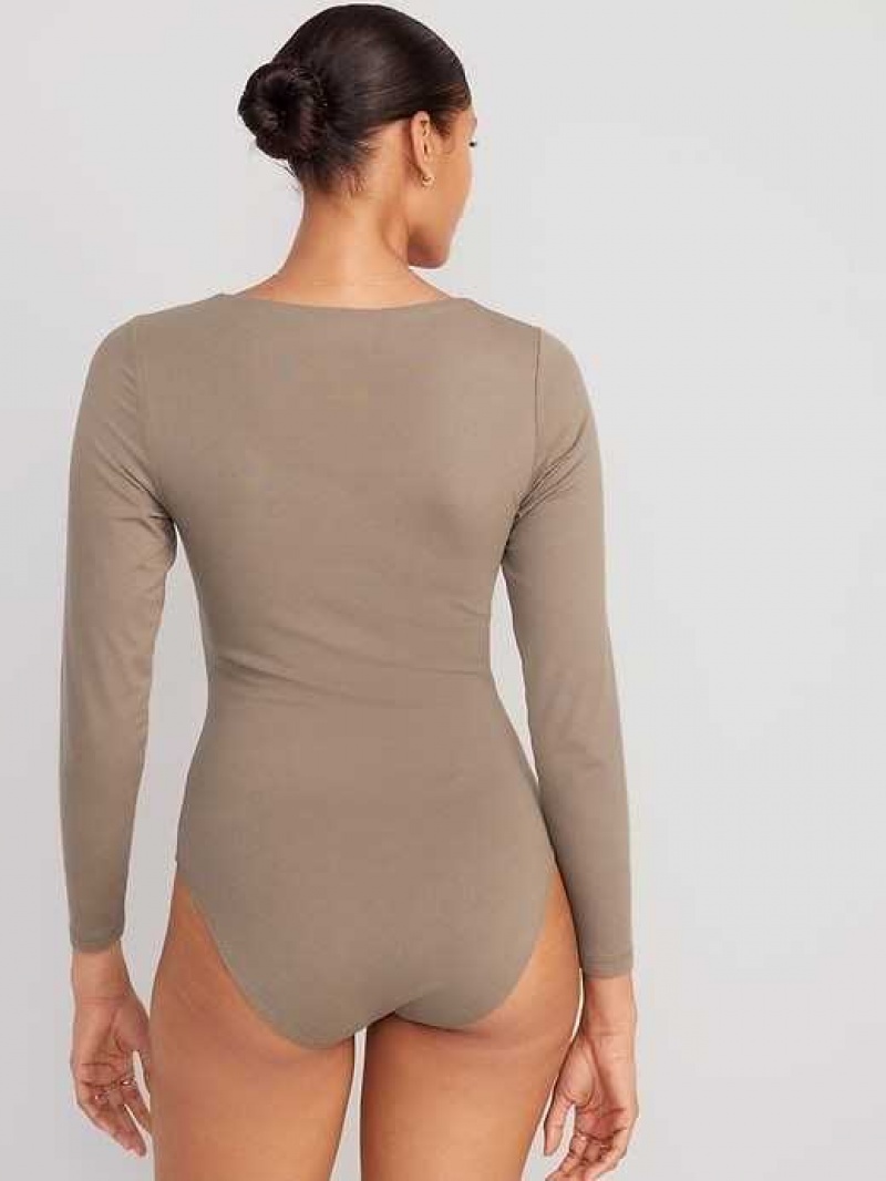 Old Navy Long-Sleeve Square-Neck Bodysuit Sedimentary | TSI490231