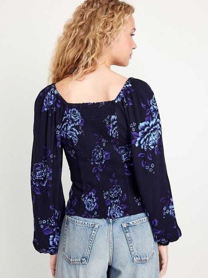 Old Navy Long-Sleeve Square-Neck Crepe Top Blue | UNX175826