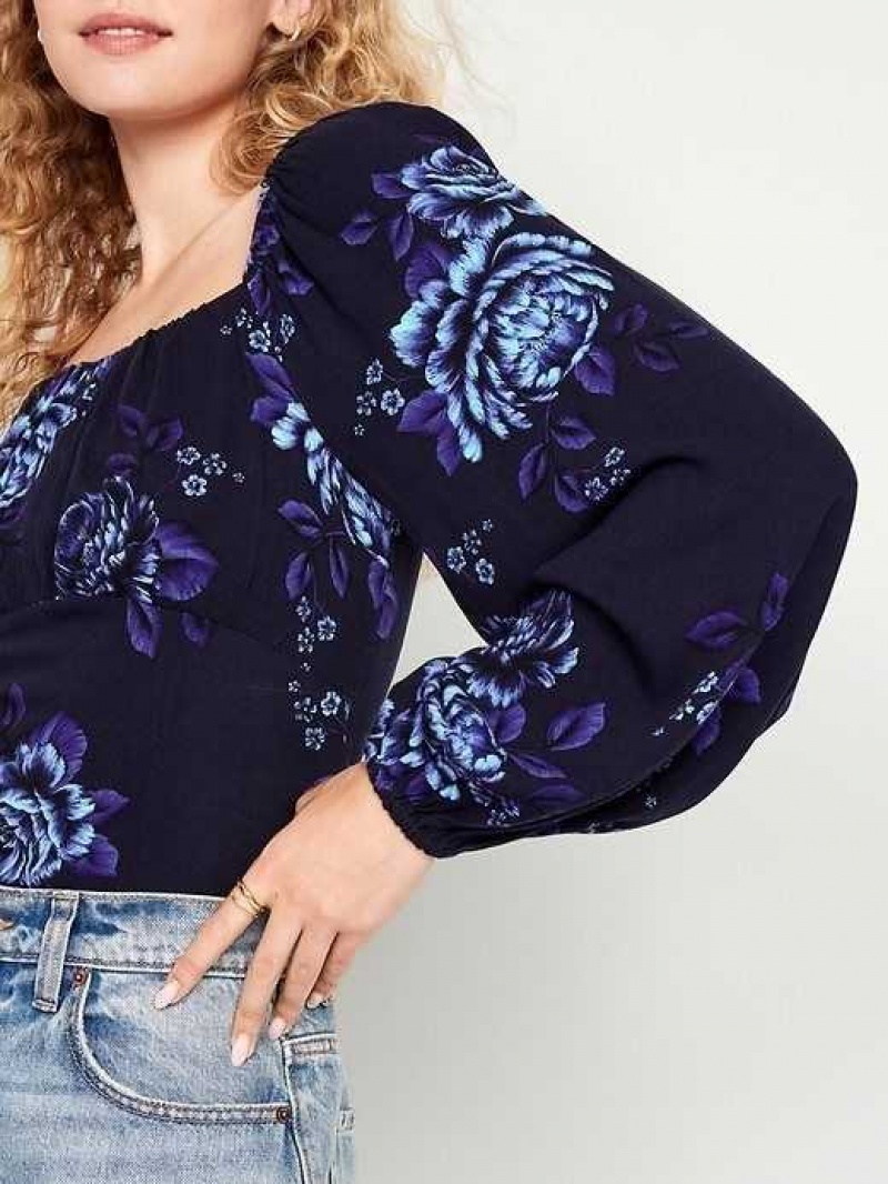 Old Navy Long-Sleeve Square-Neck Crepe Top Blue | UNX175826