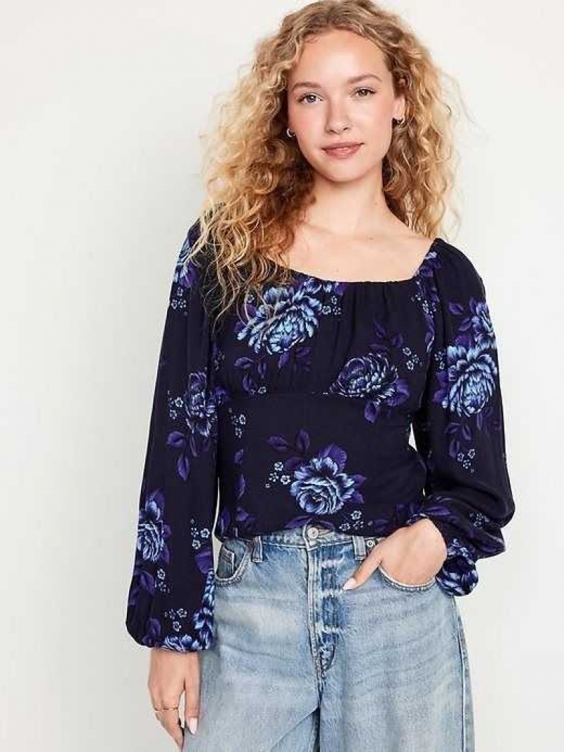 Old Navy Long-Sleeve Square-Neck Crepe Top Blue | UNX175826