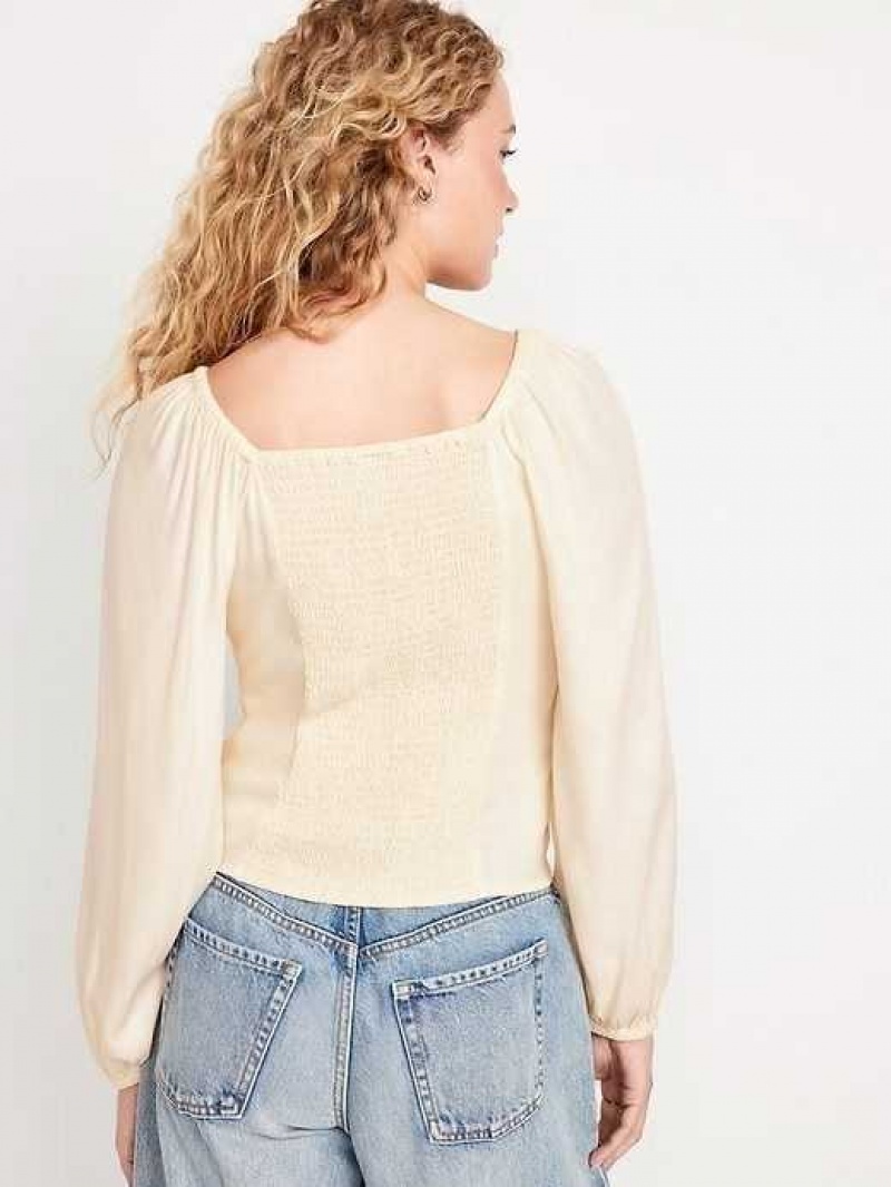 Old Navy Long-Sleeve Square-Neck Crepe Top Creme De La Creme | HLG361250