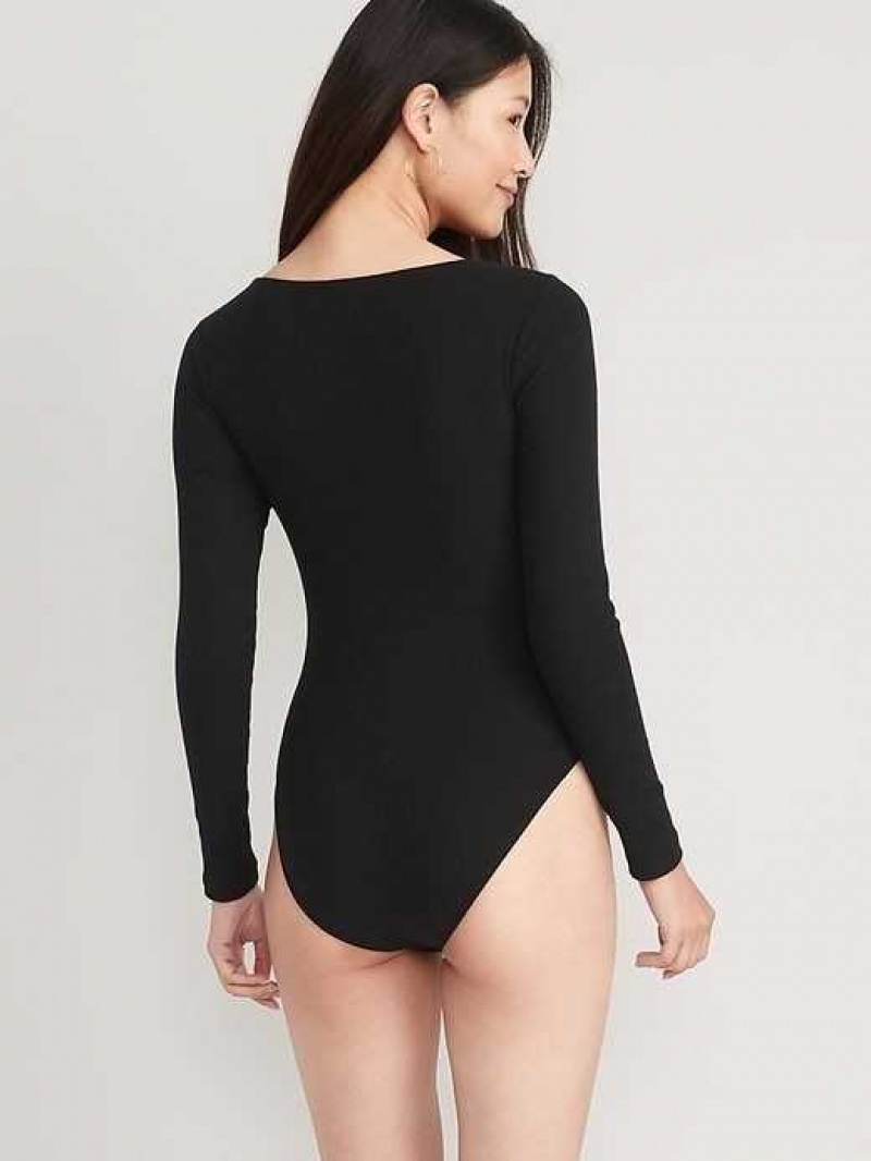 Old Navy Long-Sleeve Square-Neck Rib-Knit Bodysuit Black | UOG593274