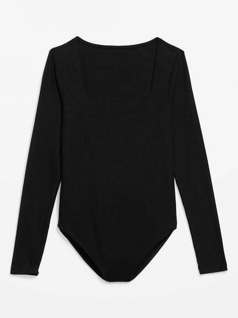 Old Navy Long-Sleeve Square-Neck Rib-Knit Bodysuit Black | UOG593274