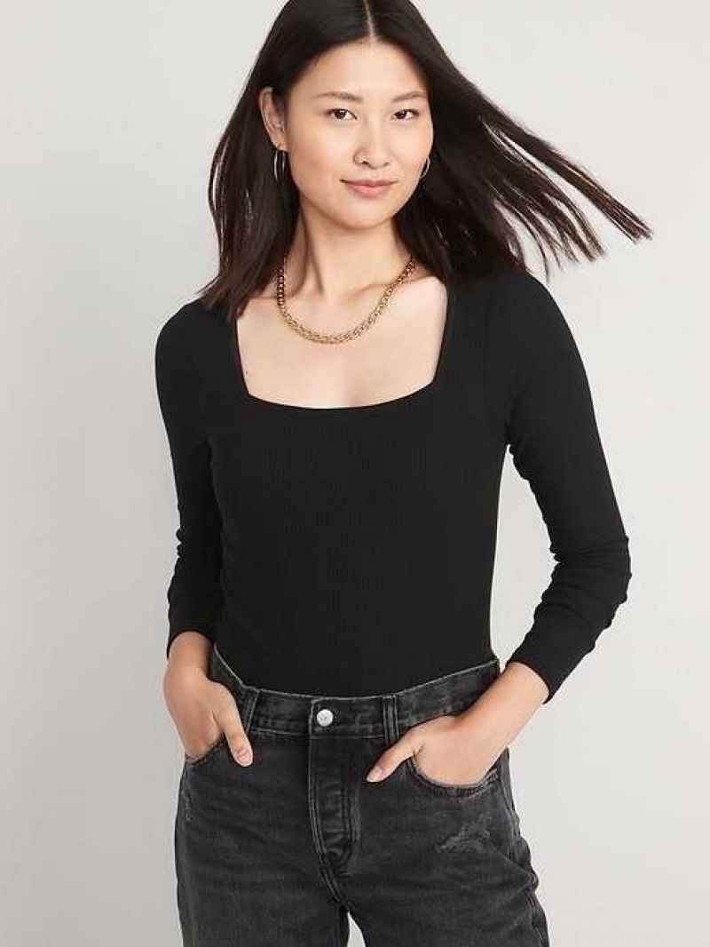 Old Navy Long-Sleeve Square-Neck Rib-Knit Bodysuit Black | UOG593274