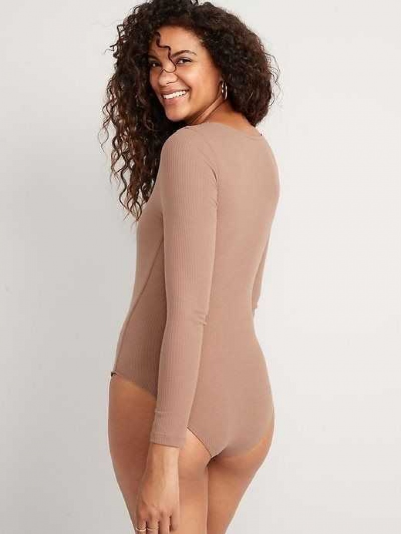 Old Navy Long-Sleeve Square-Neck Rib-Knit Bodysuit Rare Earth | JOZ854923