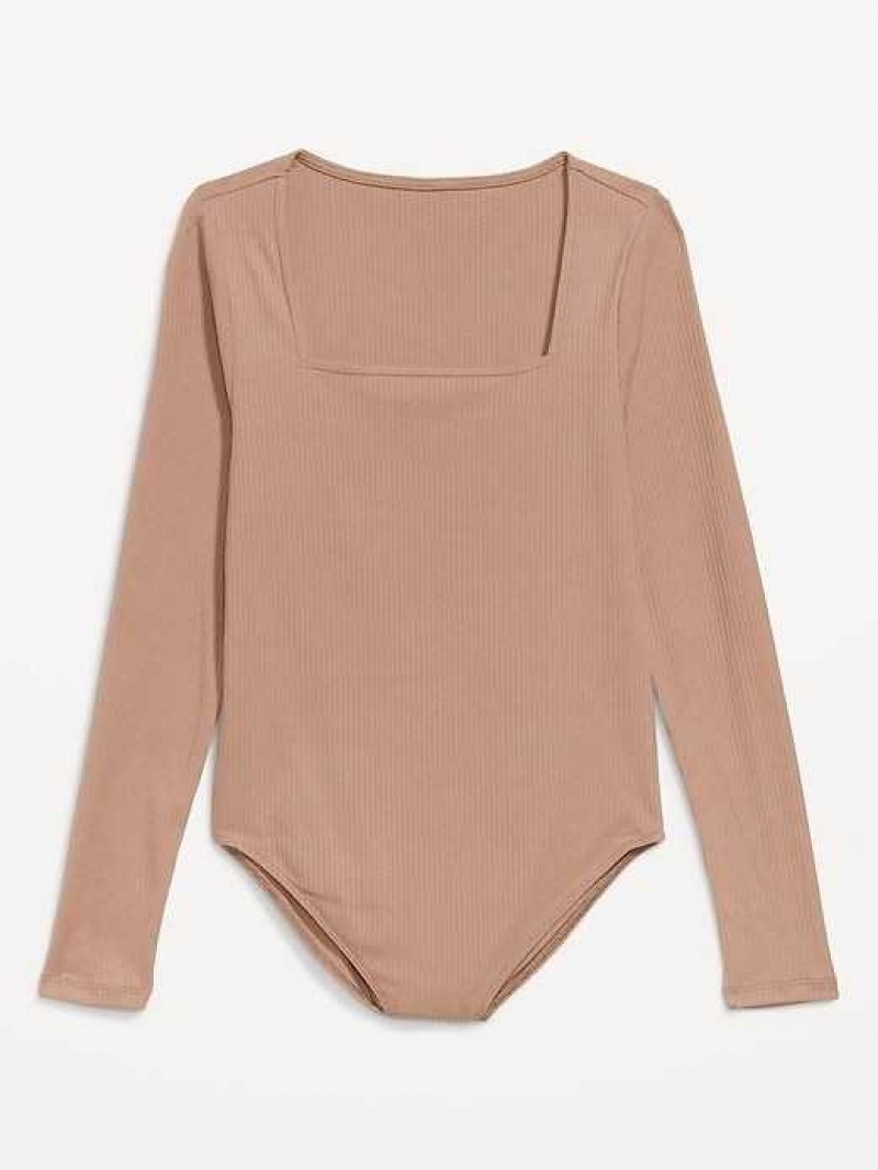 Old Navy Long-Sleeve Square-Neck Rib-Knit Bodysuit Rare Earth | JOZ854923