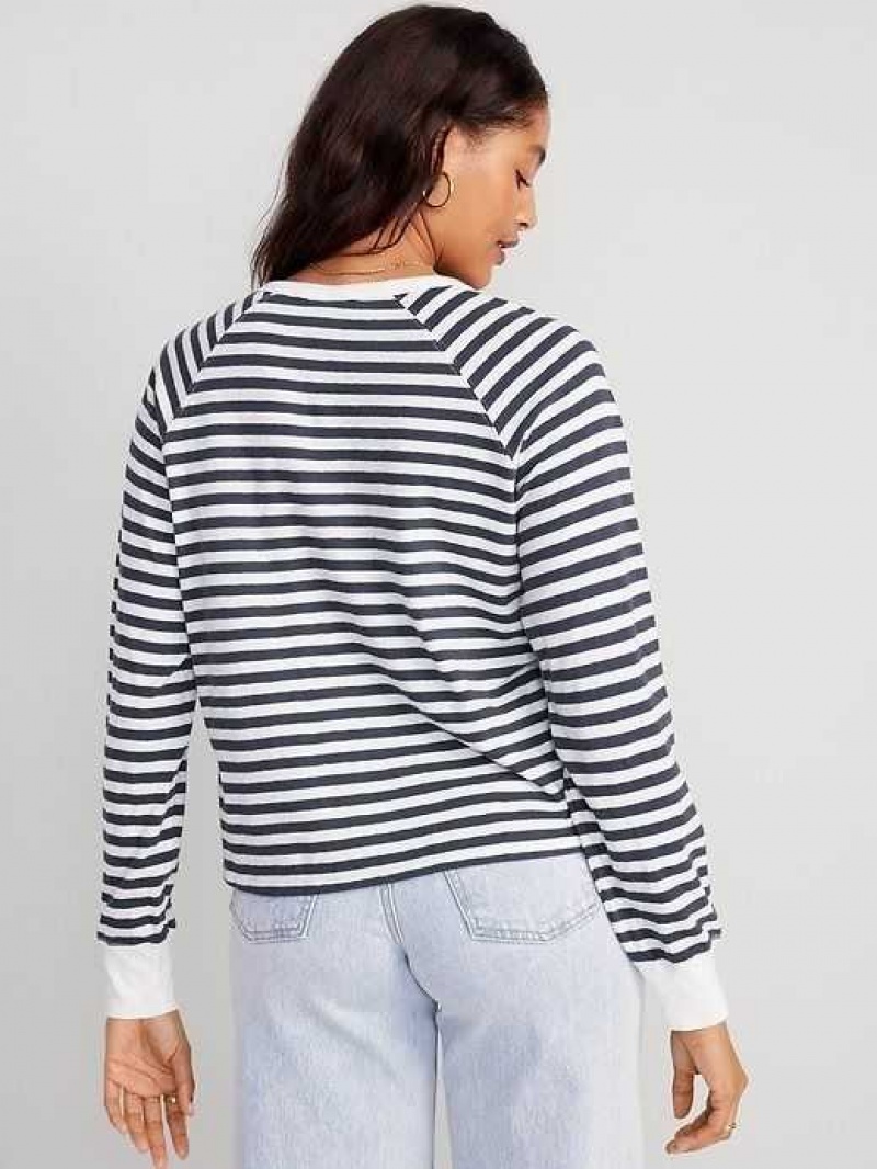 Old Navy Long-Sleeve Striped Henley T-Shirt Navy Stripes | LDA186473