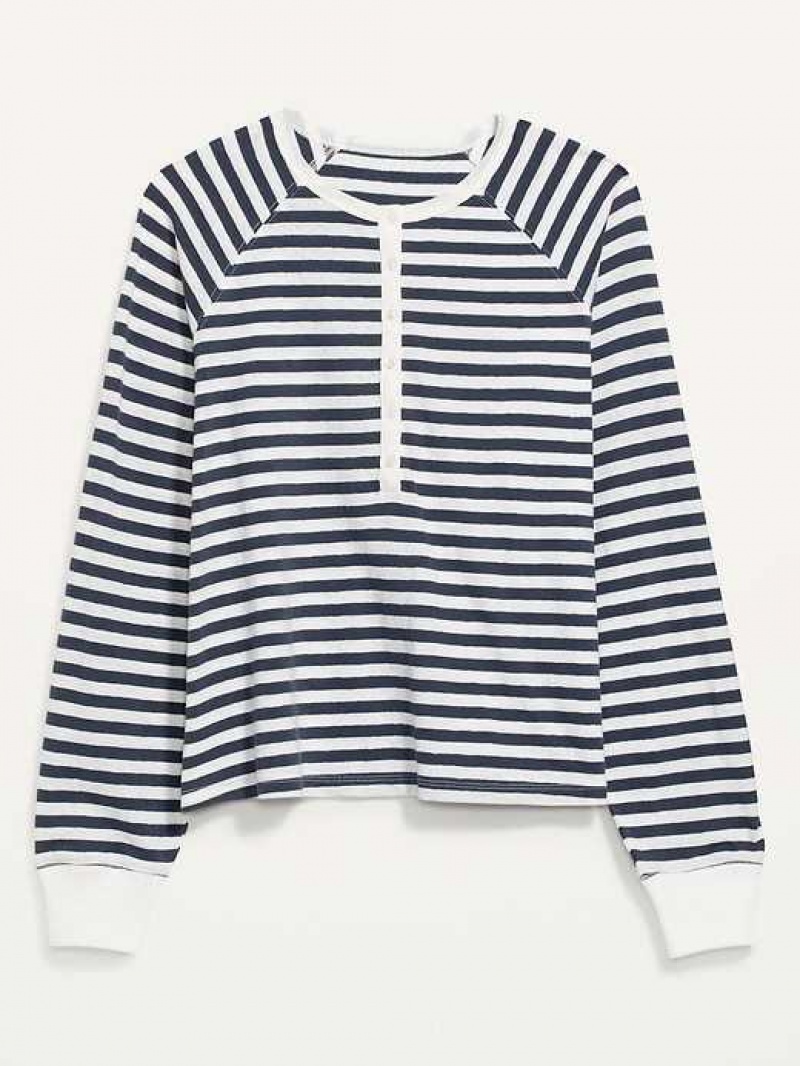 Old Navy Long-Sleeve Striped Henley T-Shirt Navy Stripes | LDA186473