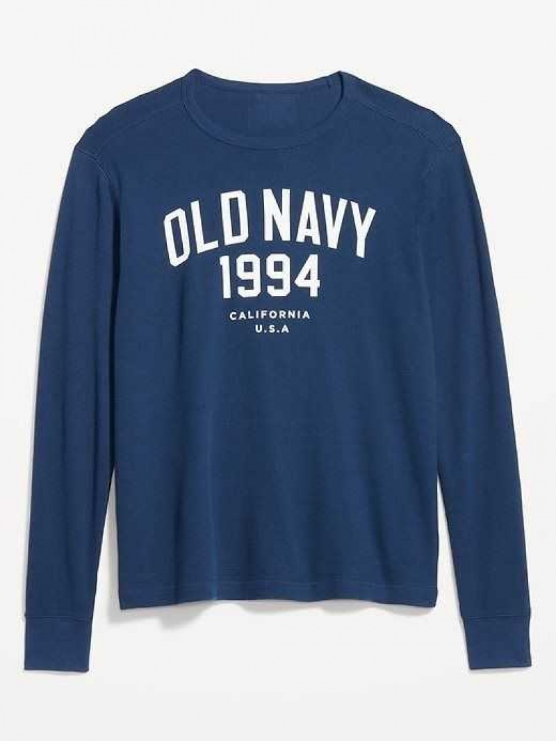 Old Navy Long-Sleeve Thermal-Knit Logo T-Shirt Obscure Night | OEL852934