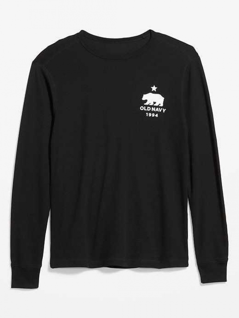 Old Navy Long-Sleeve Thermal-Knit Logo T-Shirt Black | IGY137596