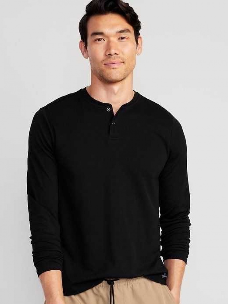 Old Navy Long-Sleeve Thermal-Knit Performance Henley Black | NLT536910