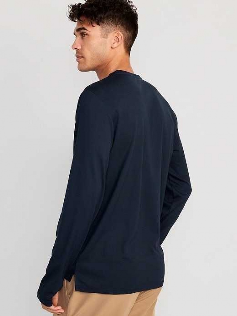 Old Navy Long-Sleeve Thermal-Knit Performance Henley Navy | GKO459271