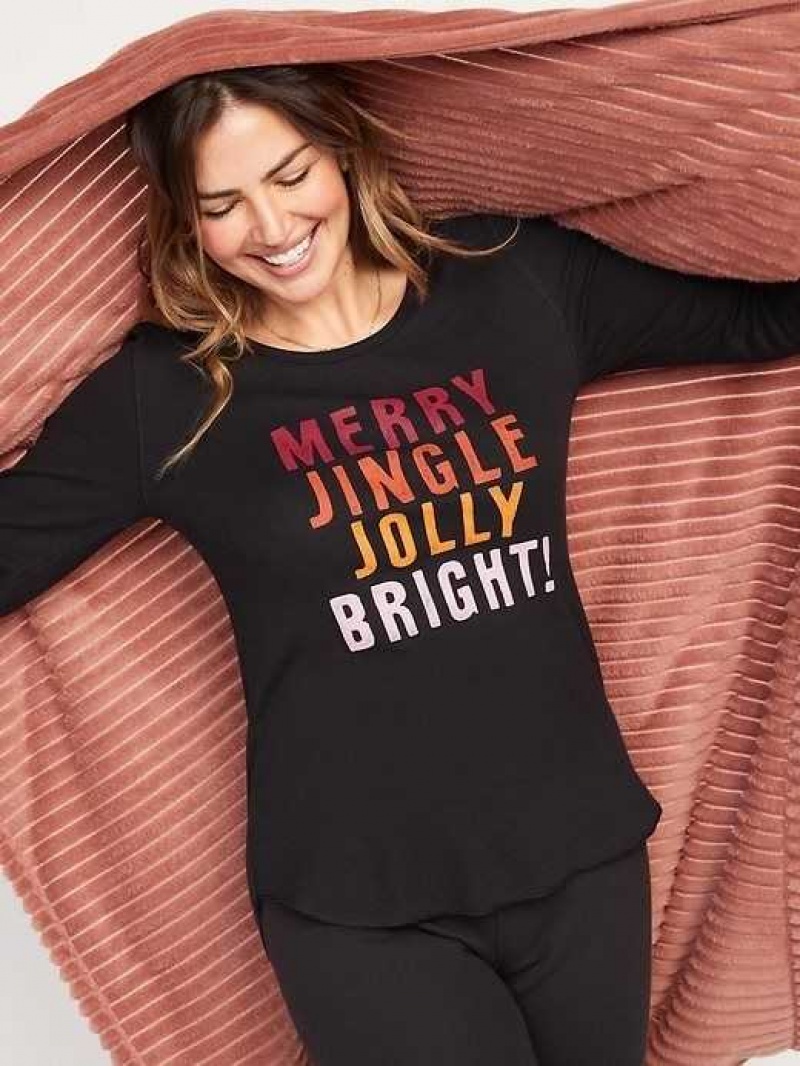 Old Navy Long-Sleeve Thermal Pajama T-Shirt Merry Jingle Jolly Bright | ZAI095634