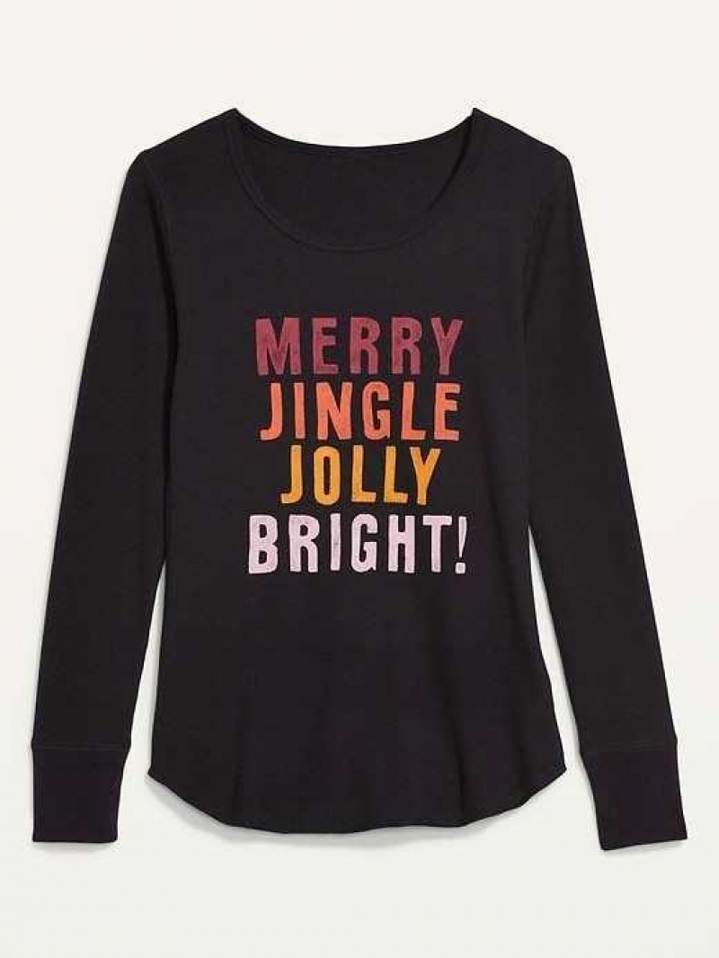 Old Navy Long-Sleeve Thermal Pajama T-Shirt Merry Jingle Jolly Bright | ZAI095634