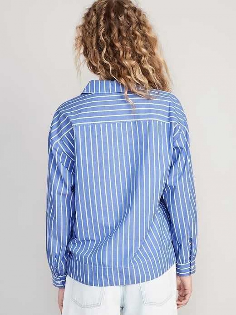 Old Navy Long-Sleeve Tie-Front Notch Collar Shirt Blue Stripes | RTW253691