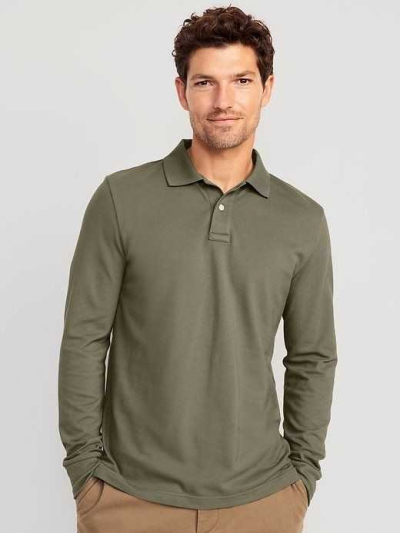 Old Navy Long-Sleeve Uniform Pique Polo Grey | MDU956713