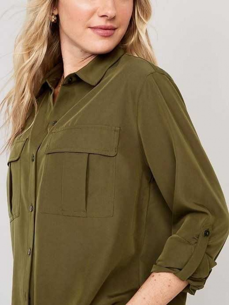 Old Navy Long-Sleeve Utility Shirt Conifer | VFM172583