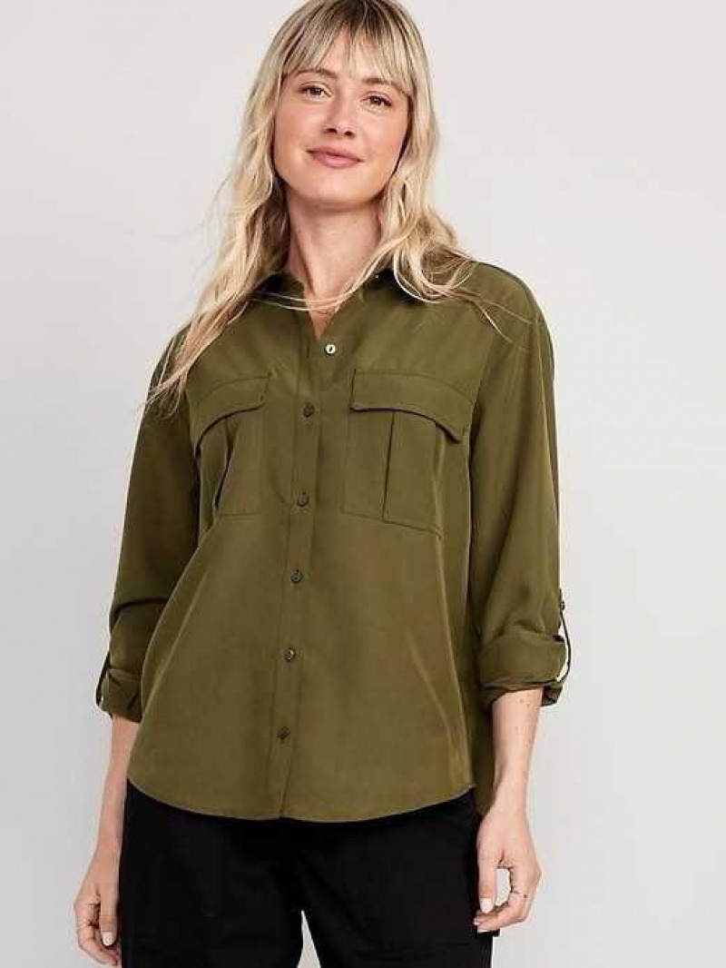 Old Navy Long-Sleeve Utility Shirt Conifer | VFM172583