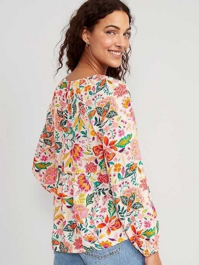 Old Navy Long-Sleeve V-Neck Crinkled Boho Top Multicolor | SJA946128