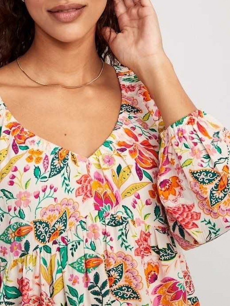 Old Navy Long-Sleeve V-Neck Crinkled Boho Top Multicolor | SJA946128