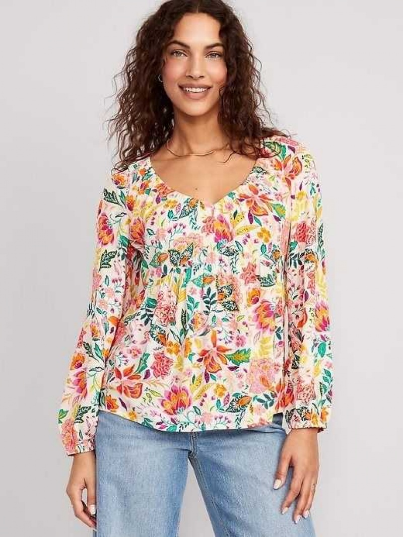 Old Navy Long-Sleeve V-Neck Crinkled Boho Top Multicolor | SJA946128