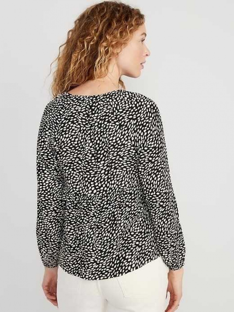 Old Navy Long-Sleeve V-Neck Crinkled Boho Top Black | IDN021457