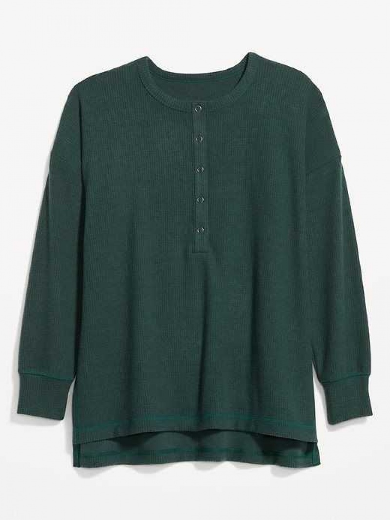 Old Navy Long Sleeve Oversized Boyfriend Henley Deep Green | NTI975861