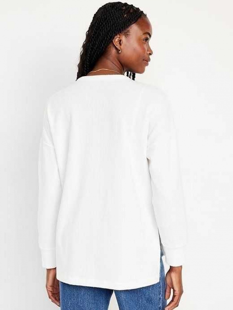 Old Navy Long Sleeve Oversized Boyfriend Henley Light Blue | MEA654273