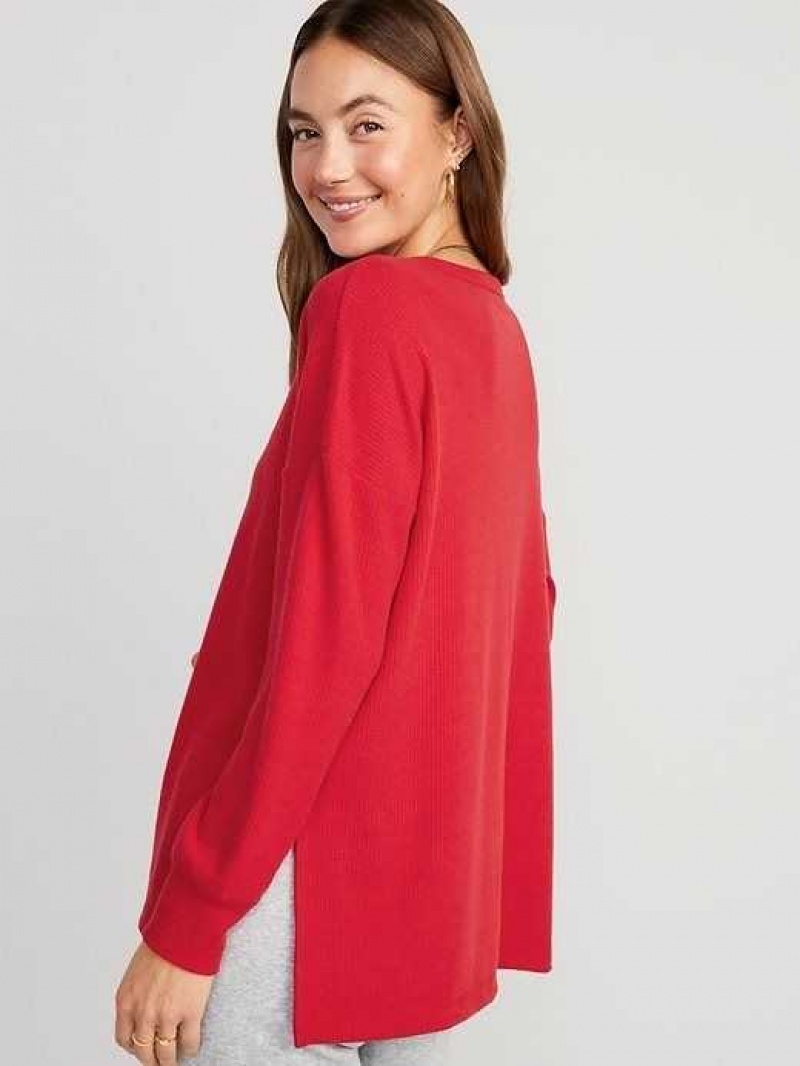 Old Navy Long Sleeve Oversized Boyfriend Henley Red | KDI403978