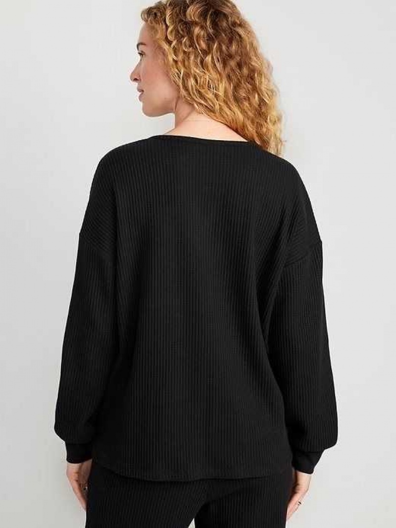 Old Navy Long Sleeve Waffle-Knit Pajama Top Black | AJM594830