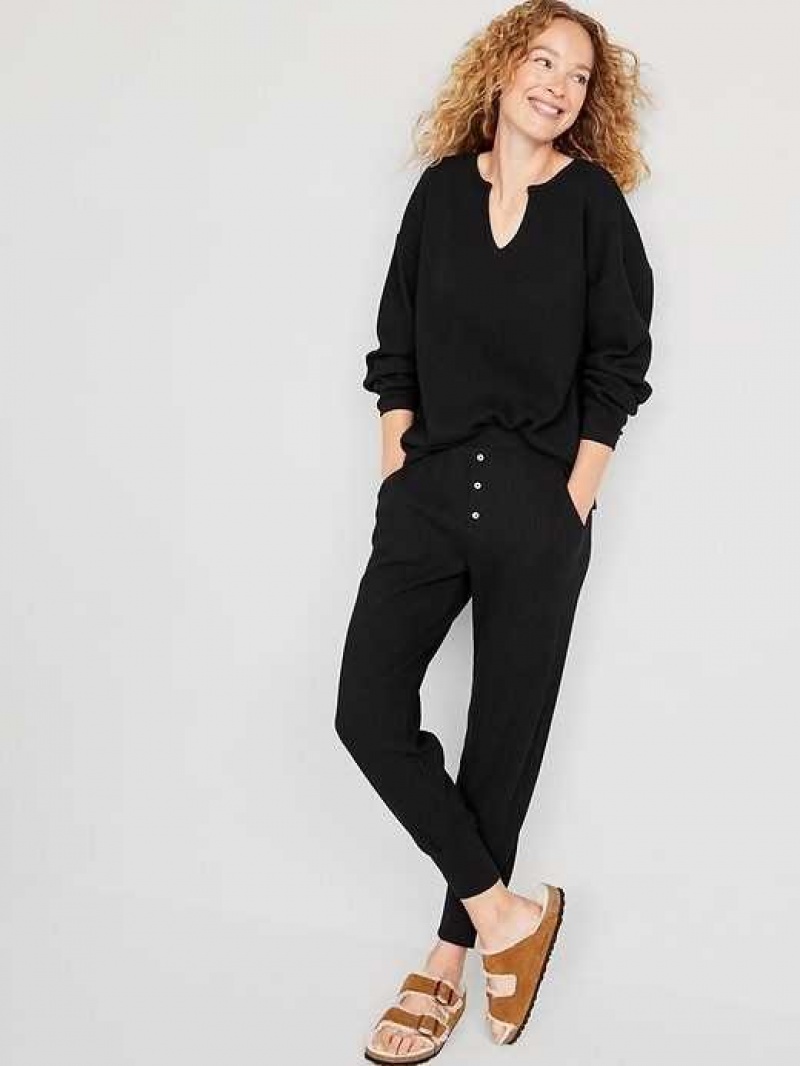 Old Navy Long Sleeve Waffle-Knit Pajama Top Black | AJM594830