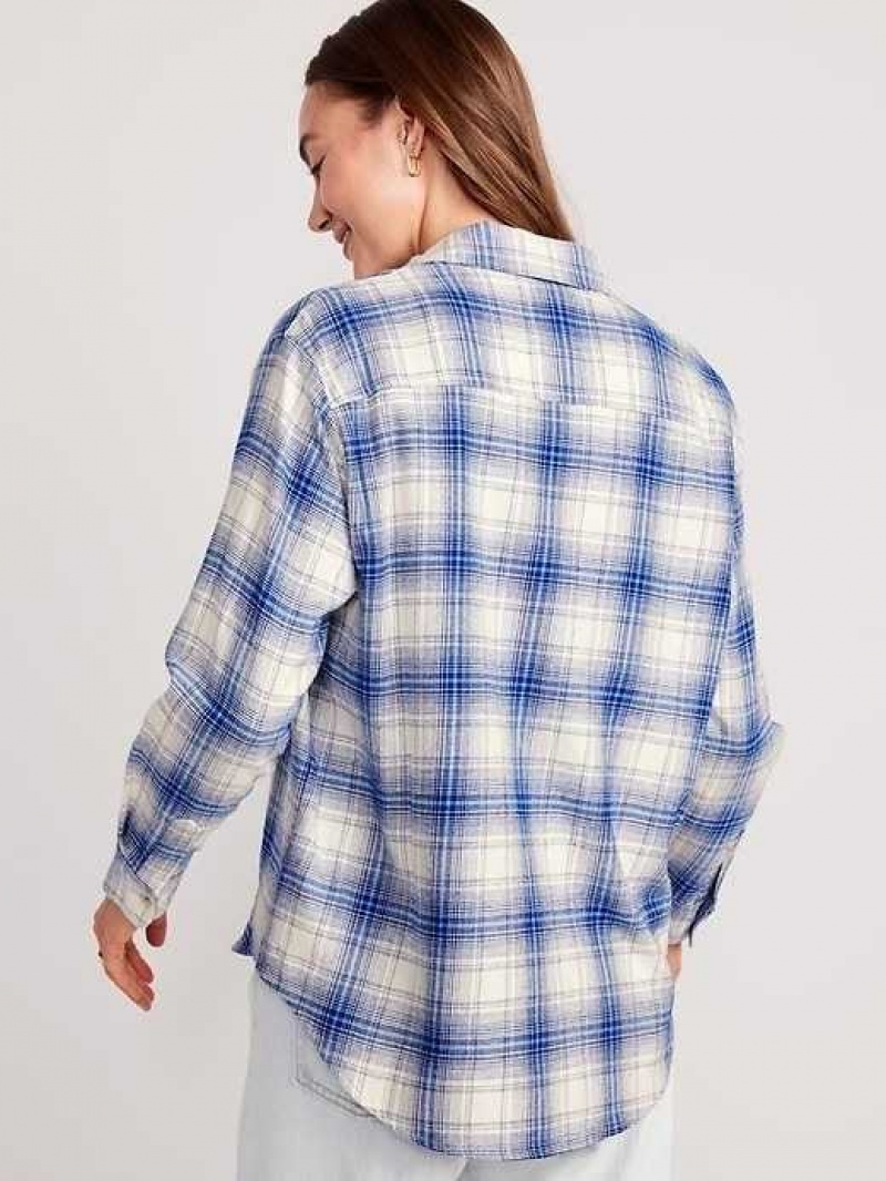 Old Navy Loose Flannel Shirt Blue White | RBQ037298