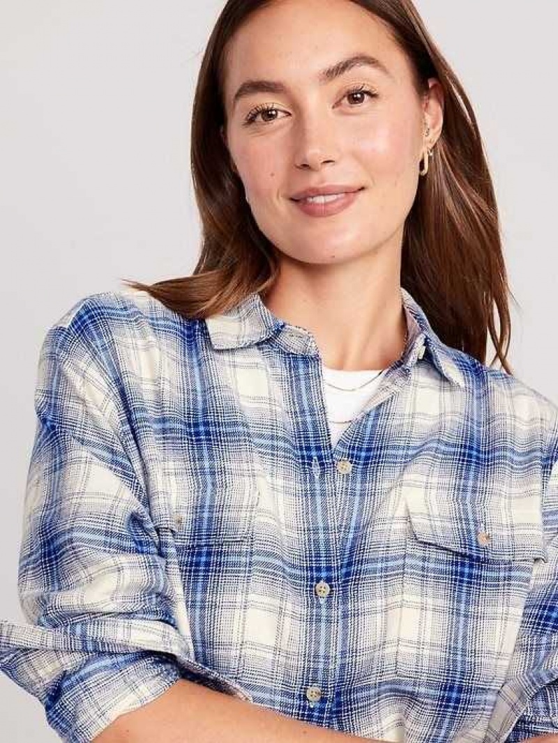 Old Navy Loose Flannel Shirt Blue White | RBQ037298