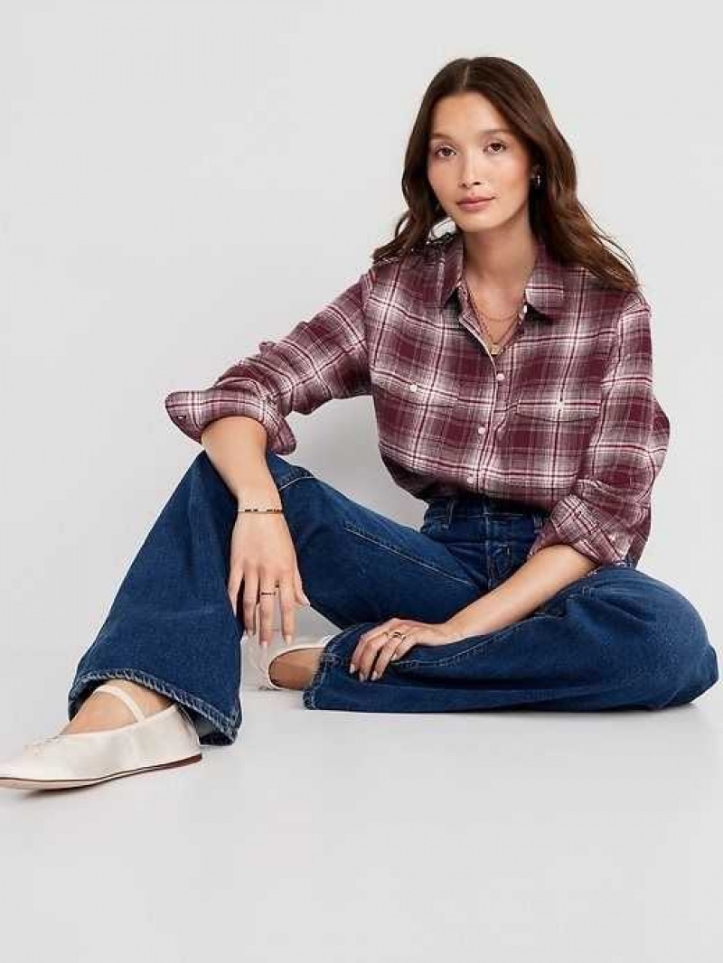 Old Navy Loose Flannel Shirt Burgundy | MTC542309