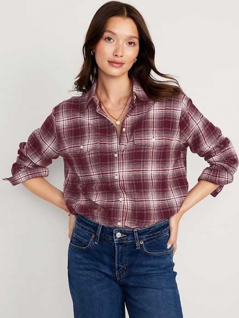 Old Navy Loose Flannel Shirt Burgundy | MTC542309