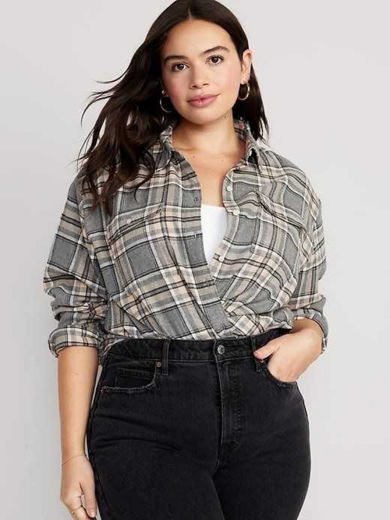 Old Navy Loose Flannel Shirt Dark Grey | YQH764135