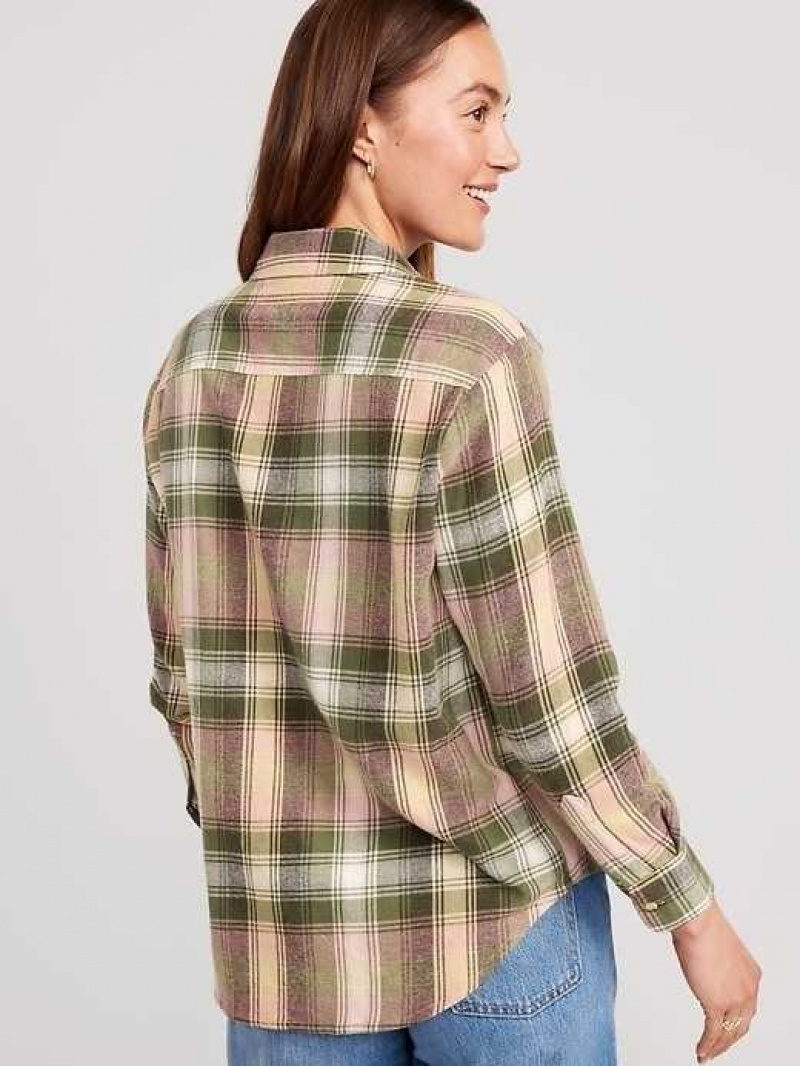 Old Navy Loose Flannel Shirt Green Pink | ORE451892